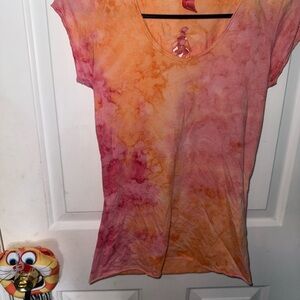 Prana Orange and Pink Fitted T-Shirt